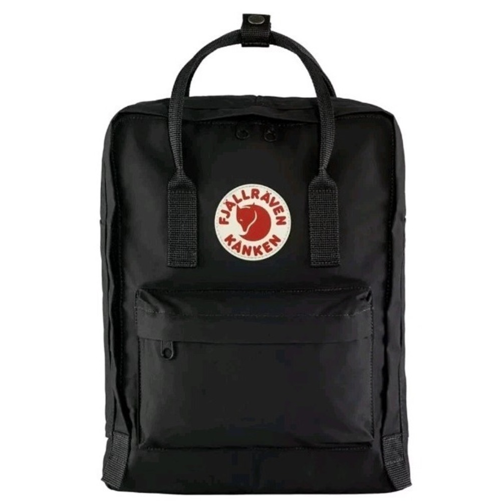 Fjallraven Classic Kanken Backpack Black Buttons‎ Bag Tote EUC